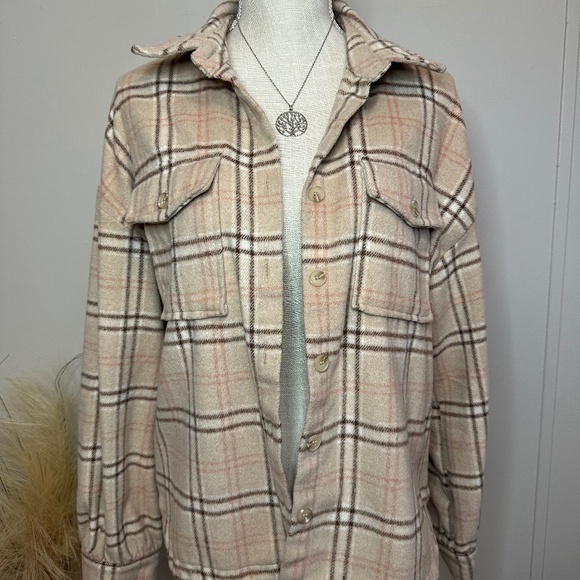 Button Plaid Shacket - Picture 1 of 5